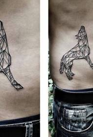 Costilla lateral línea negra combinación geométrica lobo tatuaje patrón