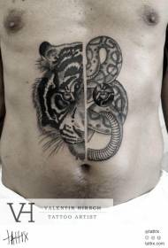 Tigre zuri eta zurien eta sugeen tatuaje eredu anormala