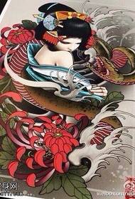 Kleur slang pioen geisha tattoo manuscript werkt