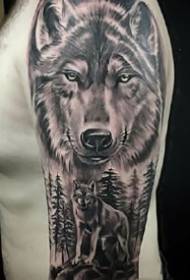 Domineering set of sharp-eyed wolf pattern tattoo works