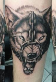 New school lupo malvagio e motivo tatuaggio catena di ferro