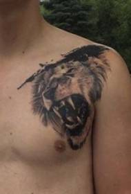 소년 어깨 검은 회색 점 가시 간단한 선 작은 동물 호랑이 문신 사진