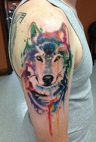 Arm warcolor wolf head tattoo tattoo