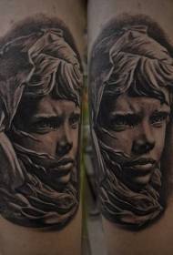 Ruka kamen rezbarenje stil tužna djevojka portret tetovaža uzorak