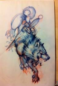 Manuscrit de tatouage de loup et poignard d'une école européenne et américaine