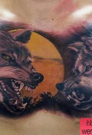 Mannelijke borsten super felle wolf hoofd tattoo patroon