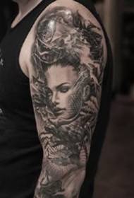 Mitindo 9 ya Uropa na Merika nyeusi na kijivu na muundo wa kweli wa tattoo