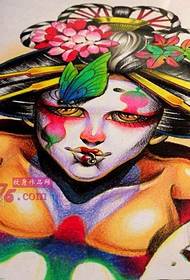 Foto d'annata manuale tatuata di tatuaggi di geisha