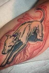 Arm color line wolf with heart tattoo pattern