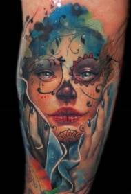 Modello di tatuaggio bella ragazza in stile acquerello