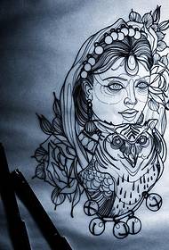 Europska i američka školska djevojka rukopis sova bell rose tetovaža