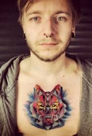 Dječak na prsima slika gradijent geometrijska jednostavna linija mala životinja vuk tetovaža sliku