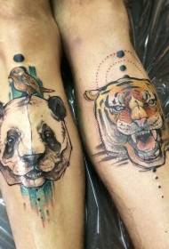 arm color tiger And panda head tattoo pattern