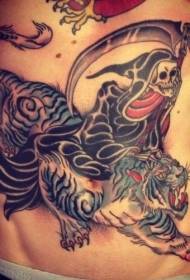 trbušni azijski stil tigra i uzorka tetovaže smrti