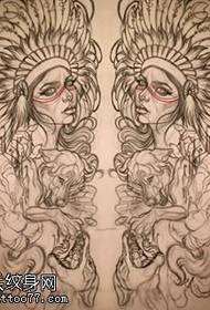 Manuscript classic line indian girl tattoo pattern