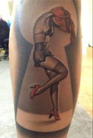 Црвена секси девојка со високи потпетици шема на тетоважи