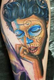 Cute black hair death girl tattoo pattern
