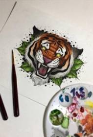 Baile Tier Tattoo farbige Blätter und Tiger Tattoo Manuskript