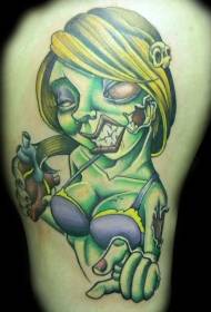 Shoulder colour zombie girl tattoo picture
