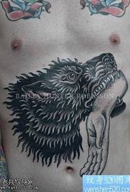 Black wolf biting hand tattoo pattern