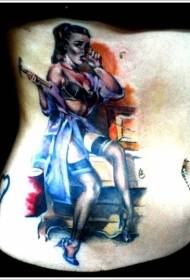 Boczny kolor żebra ręcznie rysowane piękno portret tatuaż wzór