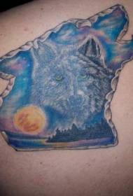 Modello di tatuaggio paesaggio testa di lupo ghiacciato