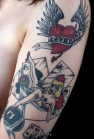 Rameno farby sexy dievča s obrázkom tetovania na pokerovej karte