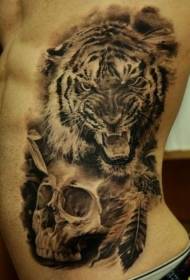 Talie masculină tigru alb-negru cu model de tatuaj craniu