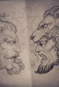 Rukopis europske i američke škole portret lava tetovaža