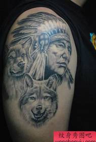 Ọna Wolf Tattoo: Arm Indian Ikooko Wolf Head Tattoo Pattern