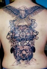 Halin baya na wolf kai bear kai da cat avatar tattoo tsarin