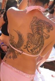 Girls Back Up Mountain Tiger and Eagle Chinese Tattoo Pattern