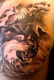 ລັກສະນະ tattoo ຫົວ Wolf ມີຫນ້າເອິກບຸກຄົນເດັ່ນ