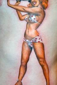 Chiwonetsero cha mbali ya vintage bikini mtsikana wa tattoo