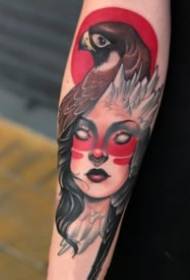 Immagine 9 del tatuaggio della ragazza di stile della nuova scuola di tono rosso
