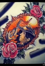 Manoscritto del modello del tatuaggio della pistola del ritratto di rosa della scuola europea e americana