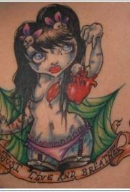 old school彩绘裸体女孩与心脏字母纹身图案