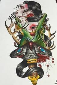 European and American color girl crocodile antler tattoo pattern manuscript