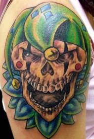 Big arm clown skalle och blomma tatuering mönster