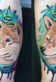 Watercolor style colored wolf head tattoo pattern