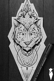Geometric Tiger Sting Black Grey Tattoo Pattern Manuscript