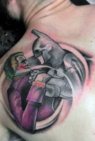 Imagen de tatuaje de batman y payaso de dibujos animados de color de hombro