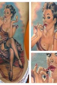Europese en Amerikaanse retro rode lippenstift meisje tattoo patroon