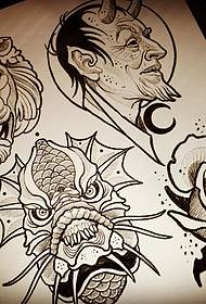 Manoscritto del modello del tatuaggio del piccolo modello del ritratto del leone rosa della scuola
