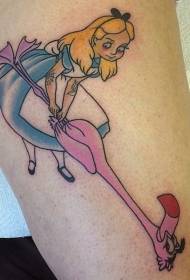 Fenicottero del fumetto della vecchia scuola con il modello del tatuaggio della ragazza di fantasia