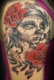 Shoulder Color Santa Death Goddess Tattoo Pattern