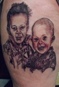 Shoulder kids portrait tattoo pattern