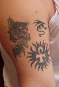 shoulder cross symbol and tiger tattoo pattern