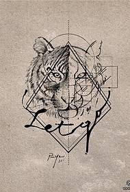 Tiger avatar geometric line letter tattoo pattern manuscript