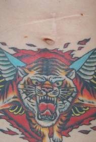 rangi ya tumbo rangi ya shule ya zamani ya tiger tattoo